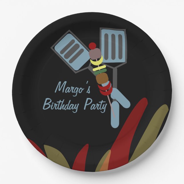 Prato De Papel Summer Kabobs Cookout Park Aniversário     (Frente)