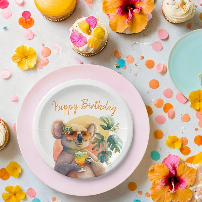 Prato De Papel Summer Vibes Watercolor Koala - Parabéns (Criador carregado)