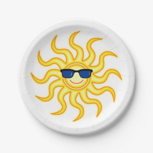 Prato De Papel Sun de sorriso que veste óculos de sol