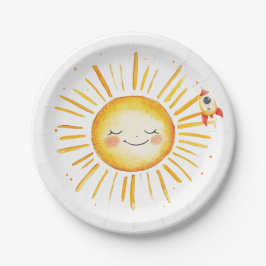Prato De Papel Sun e Rockets Primeira Placa de Papel de Aniversár