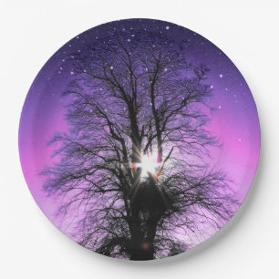 Prato De Papel Sun e Stars Tree Purple Sky por Linandara