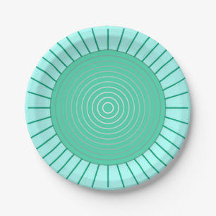Prato De Papel Sunburst geométrico moderno - Aqua e verde de