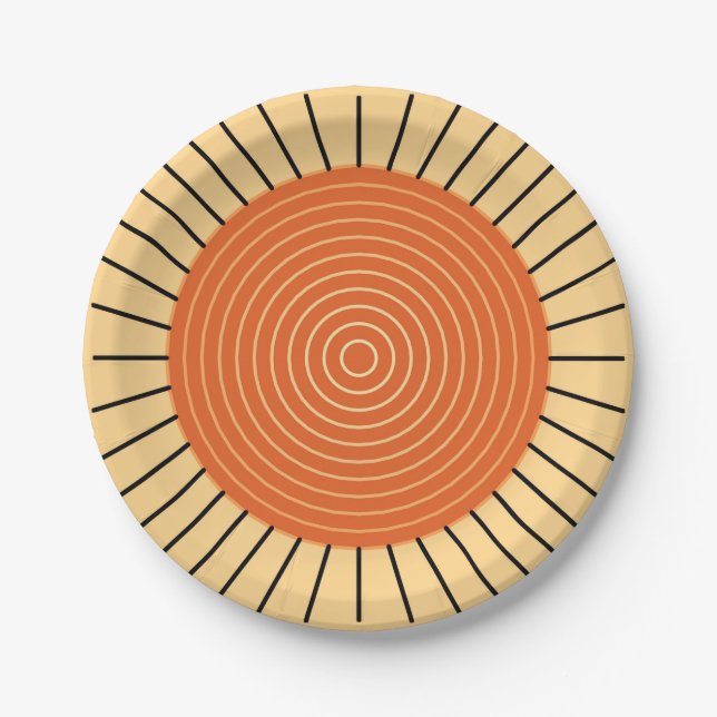 Prato De Papel Sunburst Geométrico Moderno - Laranja Mandarina (Frente)
