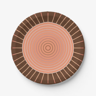 Prato De Papel Sunburst Geométrico Moderno - Peach e Brown