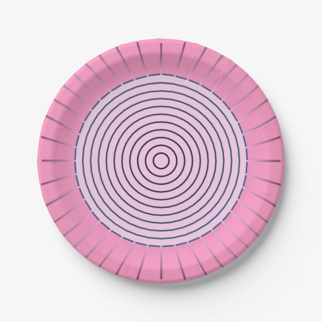 Prato De Papel Sunburst Geométrico Moderno - Sombras Rosa (Frente)