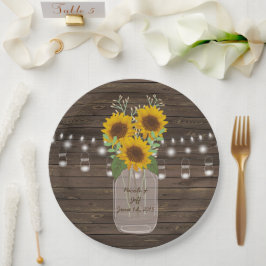 Prato De Papel Sunflower Country Wood Mason Jar Wedding