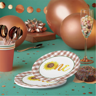 Prato De Papel Sunflower First Birday Paper Plates - UM
