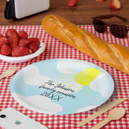 Prato De Papel Sunny Blue Summer Sky com Reunião Familiar de Nuve