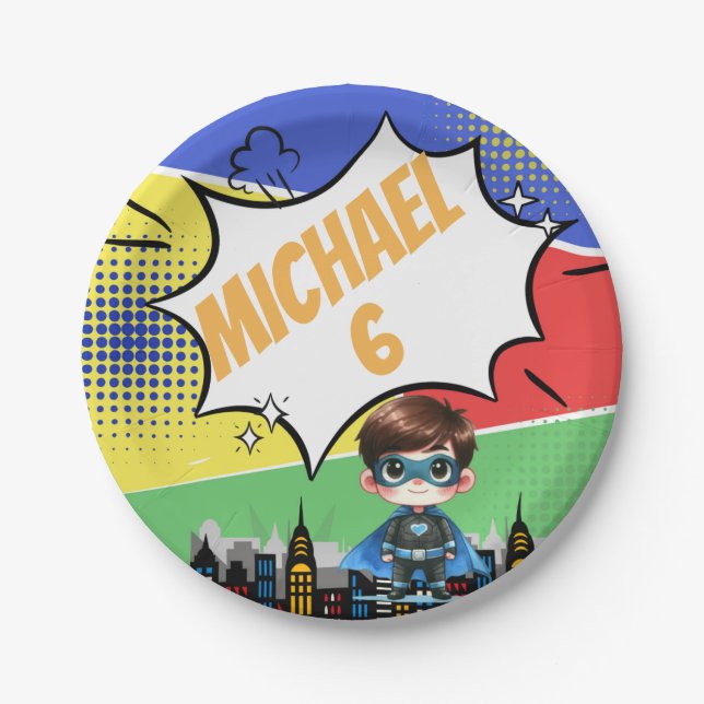 Prato De Papel Super-herói Birthday (Frente)