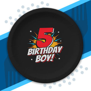 Prato De Papel Super-herói Birthday Boy - 5 anos - Aniversário 5