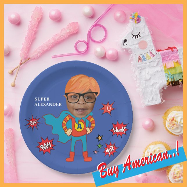 Prato De Papel Super Herói Birthday Comic ⚡ Criança Especial Fant (Criador carregado)