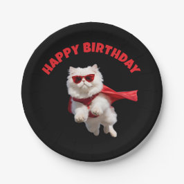 Prato De Papel Super-herói Gato Persa Branco Fofo