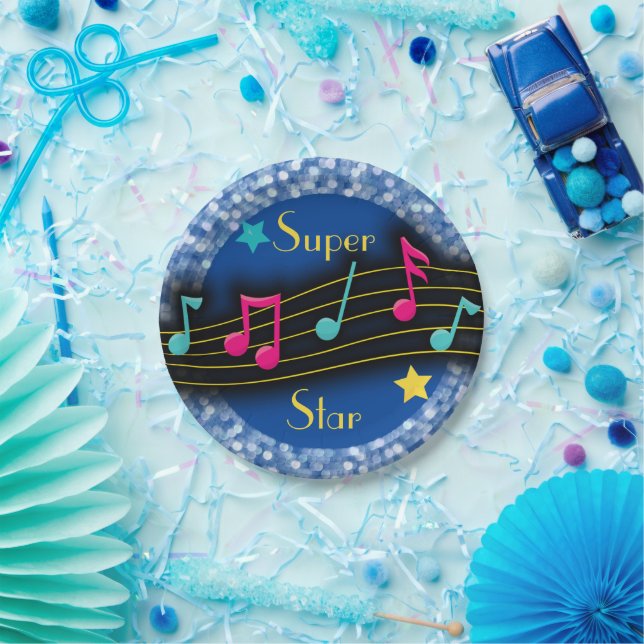 Prato De Papel Super Star Music Notes Classic Round (Festa)