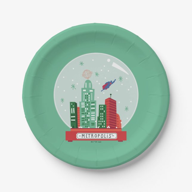 Prato De Papel Superman Metropolis Snow Globe Gráfico (Frente)