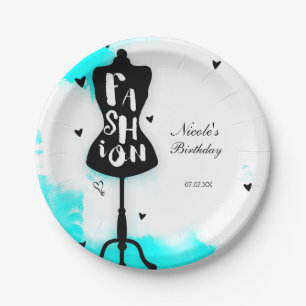 Prato De Papel Suporte de Manequim FASHION Aqua & Branco com Cora