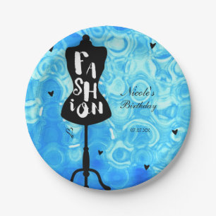 Prato De Papel Suporte de Manequim Vintage Retro Azul FASHION Fes