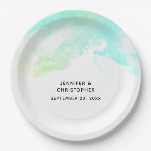 Prato De Papel Suportes de Abstrato verde e azul modernos