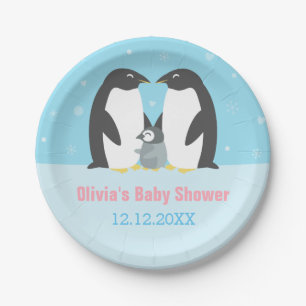 Prato De Papel Suprimentos para Baby Shower da Família de Pinguin