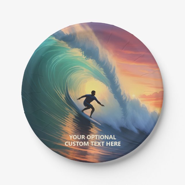 Prato De Papel Surfer de Texto Personalizado (Frente)