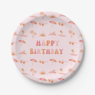 Prato De Papel Surfer Girl Birthday 7"
