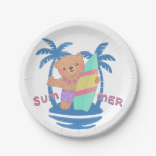 Prato De Papel Surfista de Urso de Teddy Summer no Havaí