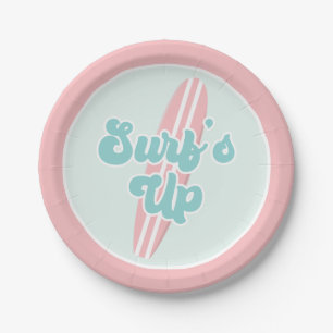 Prato De Papel Surfs Up Pink Beach Birday Plates