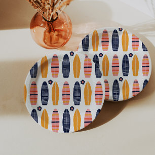 Prato De Papel Surfs Up Pink surfboards e anos de flores