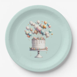 Prato De Papel Surrealista, Balões Bonitos e Azul de Bolo de Aniv