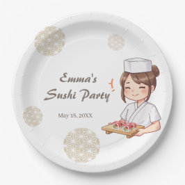 Prato De Papel Sushi Birthday Party Invitation with Cute Anime 