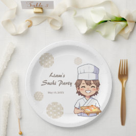 Prato De Papel Sushi Birthday Party Invitation with Cute Anime 