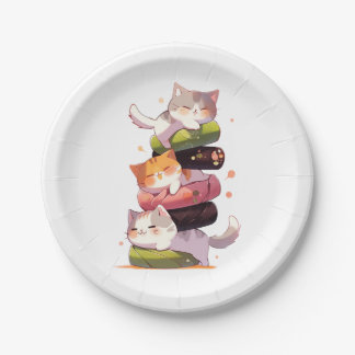 Prato De Papel Sushi Cat Miaw | Estilo de Animação Japonês