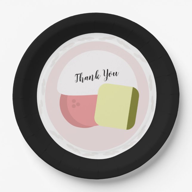 Prato De Papel Sushi Roll Salmon - Restaurante de Aniversário (Frente)