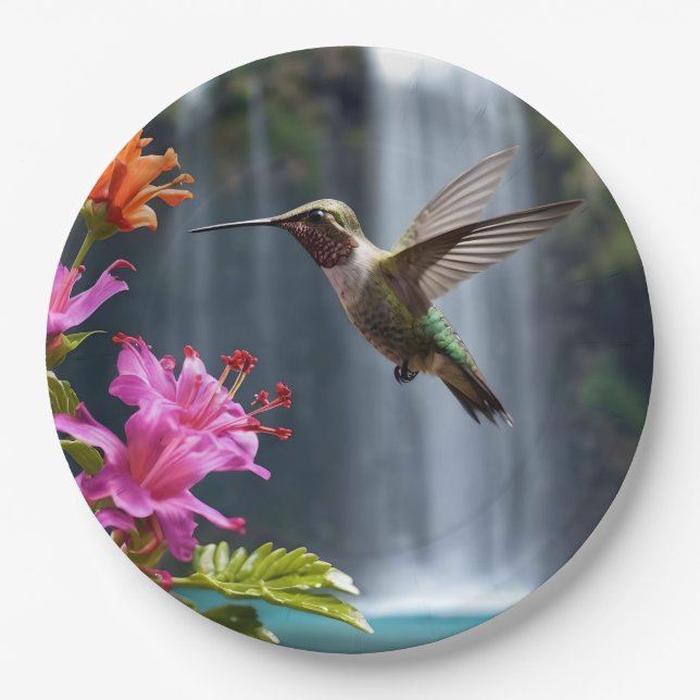 Prato De Papel "Sussuros da Natureza: Hummingbird, Cascata (Frente)