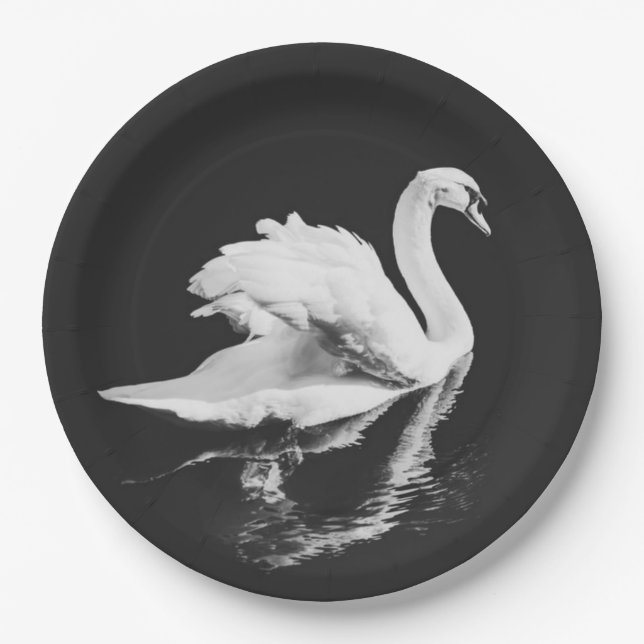 Prato De Papel Swan Natação Negra e Branca (Frente)