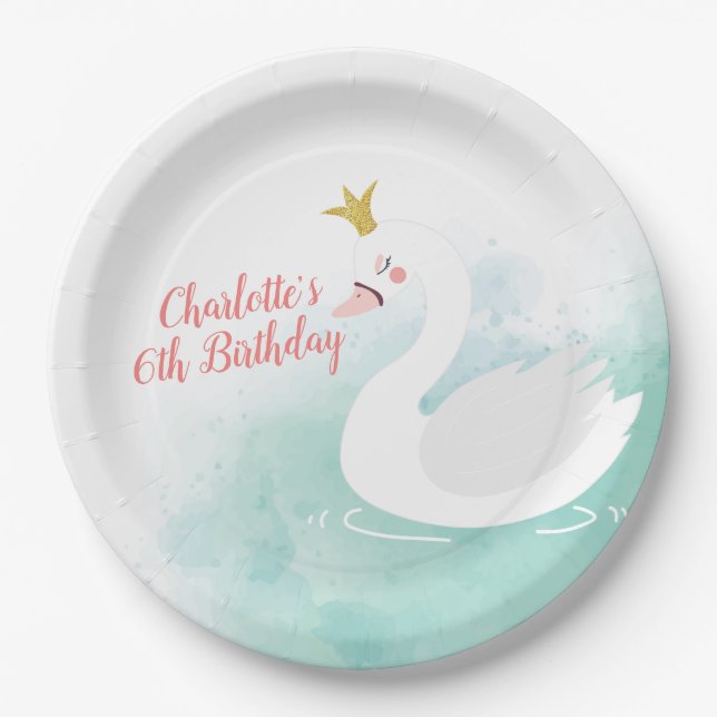 Prato De Papel Swan Princess Birthday Plates, Lago Swan (Frente)