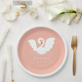 Prato De Papel Swan Princess Modern Pink Girl Birth
