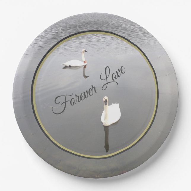 Prato De Papel Swans de amor para sempre (Frente)