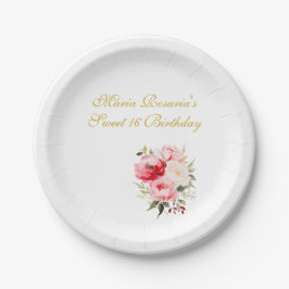 Prato De Papel Sweet 16 Personalized Floral Tableware
