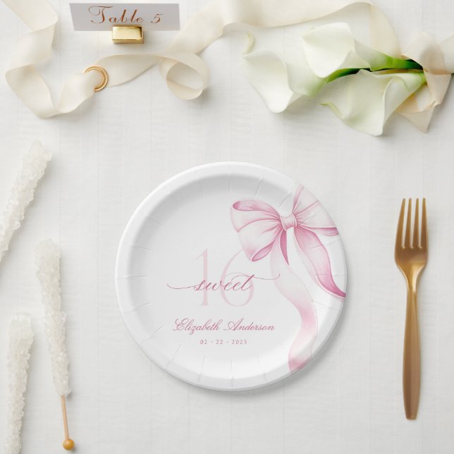 Prato De Papel Sweet 16 Pink Bow Paper Plates (Casamento)