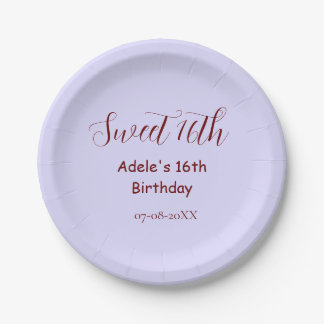 Prato De Papel Sweet 16th birthday purple pastel mauve retro name
