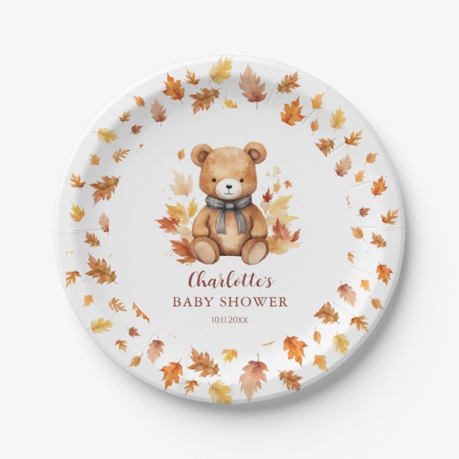 Prato De Papel Sweet Autumn Teddy Bear Baby Shower (Frente)