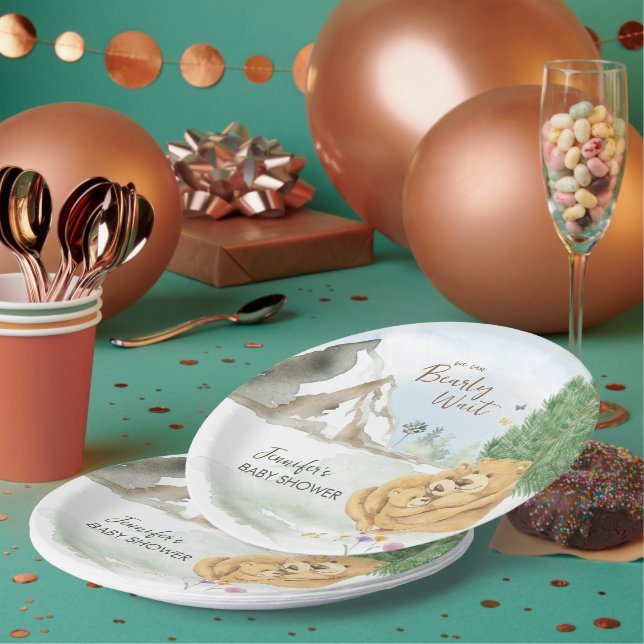 Prato De Papel Sweet Beige Mountain Watercolor Bear Hug (Múltiplo)