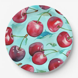 Prato De Papel Sweet cherries colorful watercolor cherry art 