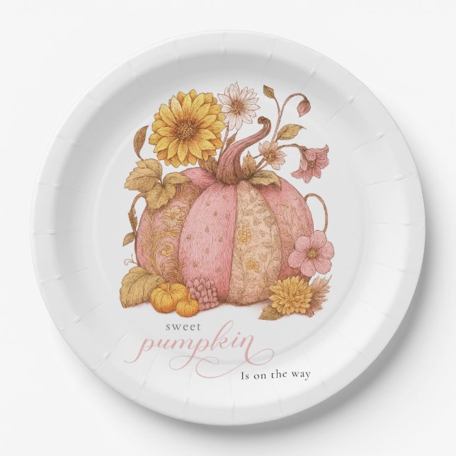 Prato De Papel Sweet Little patch pumpkin florals is on the way (Frente)