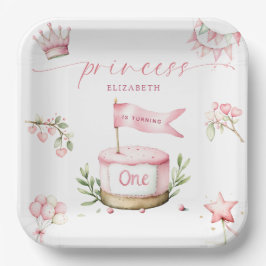 Prato De Papel Sweet Little Princess Pink Cake 1st Birthday
