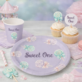 Prato De Papel Sweet One Pastel Lollipop First Birthday Paper