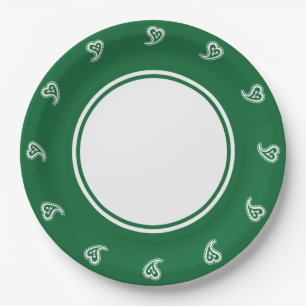 Prato De Papel Sweet Paisley Hearts in Green Paper Plate