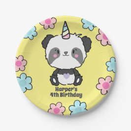 Prato De Papel Sweet Panda Unicorn Girls Floral Personalizado Pap