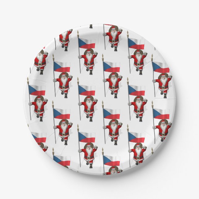 Prato De Papel Sweet Santa Claus Com Bandeira Da República Checa (Frente)