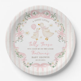 Prato De Papel Sweet Silly Goose Pink Bow Floral Baby Shower